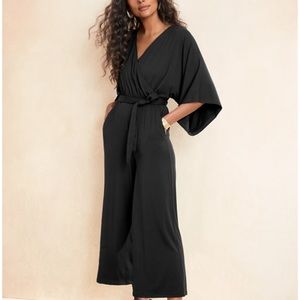 Garnet Hill Kimono-Sleeve Knit Jumpsuit. Black size small